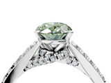 White gold Fancy Green Oval  Solitaire Diamond Ring with Pavé Band and Four-Prong Setting_112