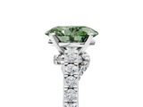 White gold Fancy Green Oval  Solitaire Diamond Ring with Pavé Band and Four-Prong Setting_113