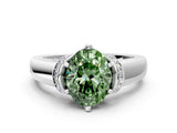White gold Fancy Green Oval  Solitaire Diamond Ring with Pave Band and Six-Prong Setting_31