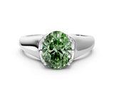 White gold Fancy Green Oval  Solitaire Diamond Ring with Six-Prong Cathedral Setting_32