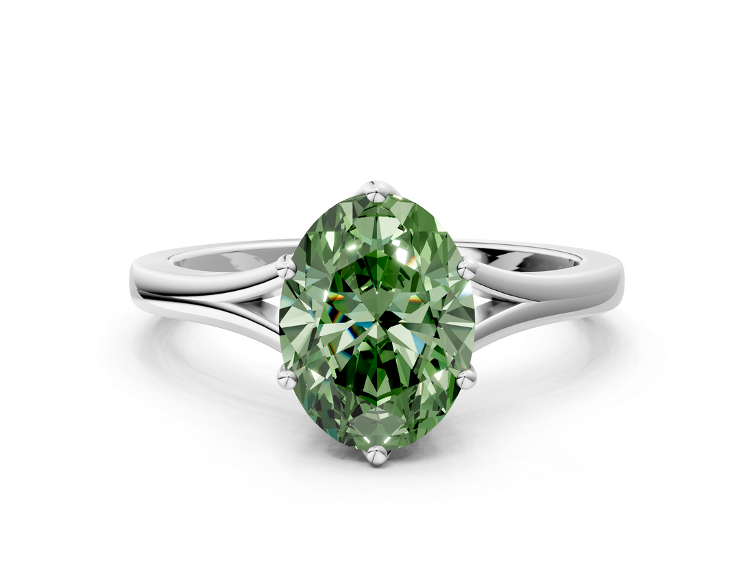 White gold Fancy Green Oval  Solitaire Diamond Ring with Six-Prong Setting and Tapered Band_17
