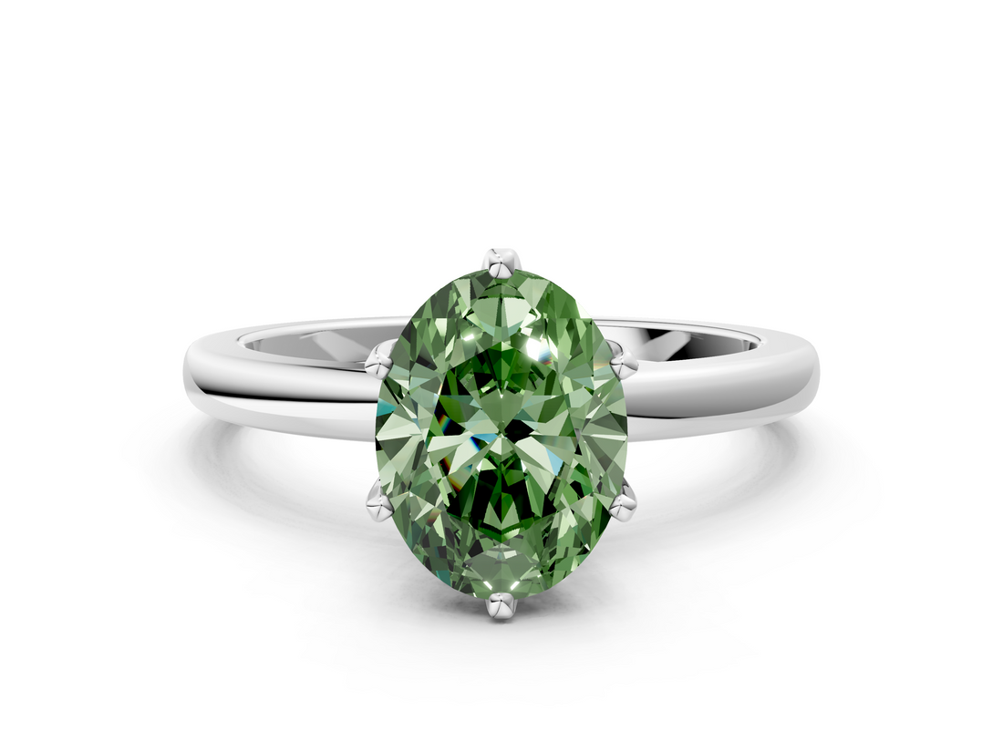 White gold Fancy Green Oval  Solitaire Diamond Ring with Six-Prong Setting on a Classic Band_3