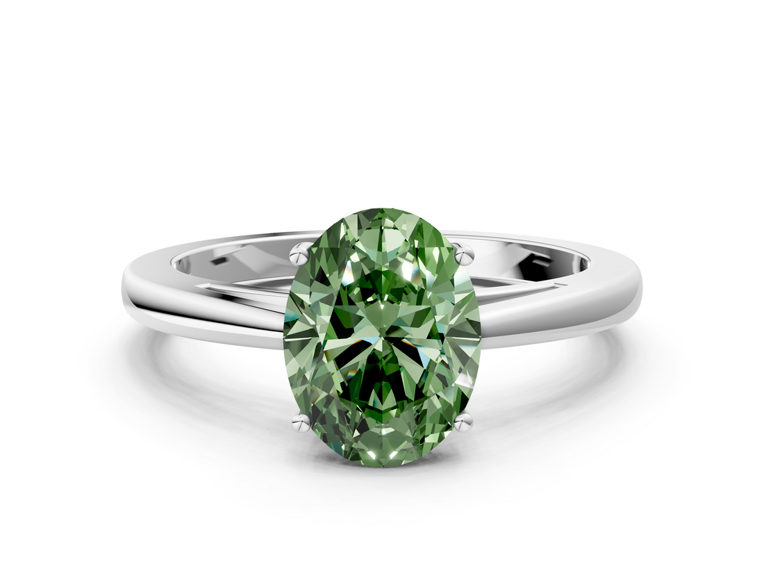 White gold Fancy Green Oval  Solitaire Diamond Ring with Split Shank and Four-Prong Setting_20