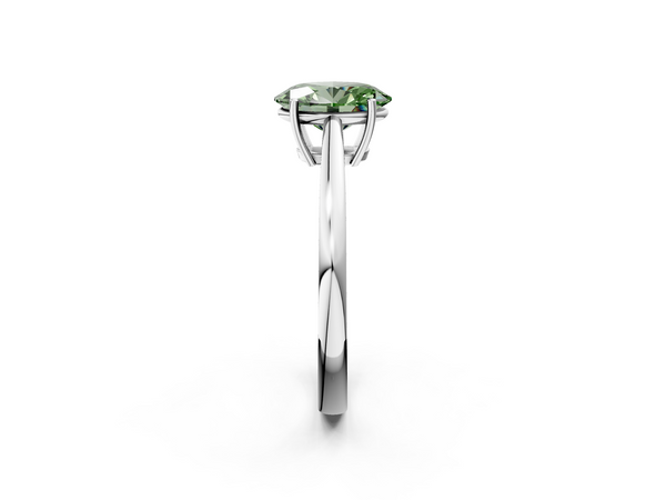 Platinum Fancy Green Oval  Solitaire Diamond Ring with Split Shank and Four-Prong Setting