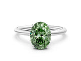 White gold Fancy Green Oval  Solitaire Diamond Ring with a Classic Band and Four-Prong Setting 1