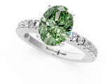 White gold Fancy Green Oval  Solitaire Diamond with Pavé Band and Four-Prong Setting_86