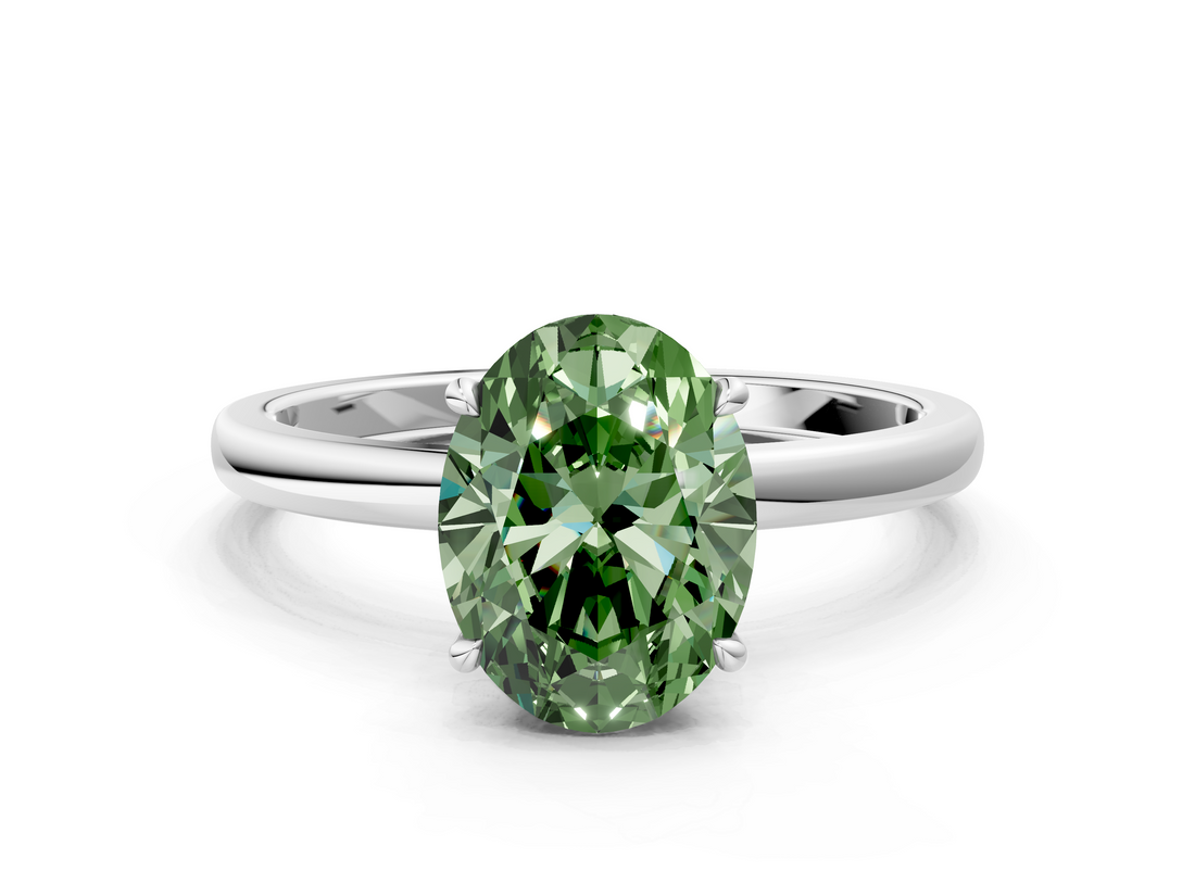 White gold Fancy Green Oval  Solitaire Engagement Ring with Cathedral Band and Four-Prong Setting_19
