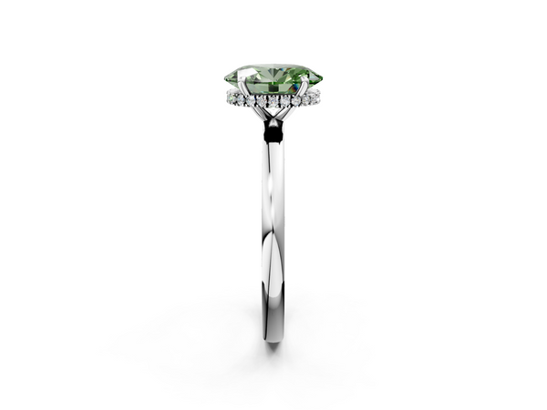 White gold Fancy Green Oval  Solitaire Engagement Ring with Cathedral Band and Four-Prong Setting
