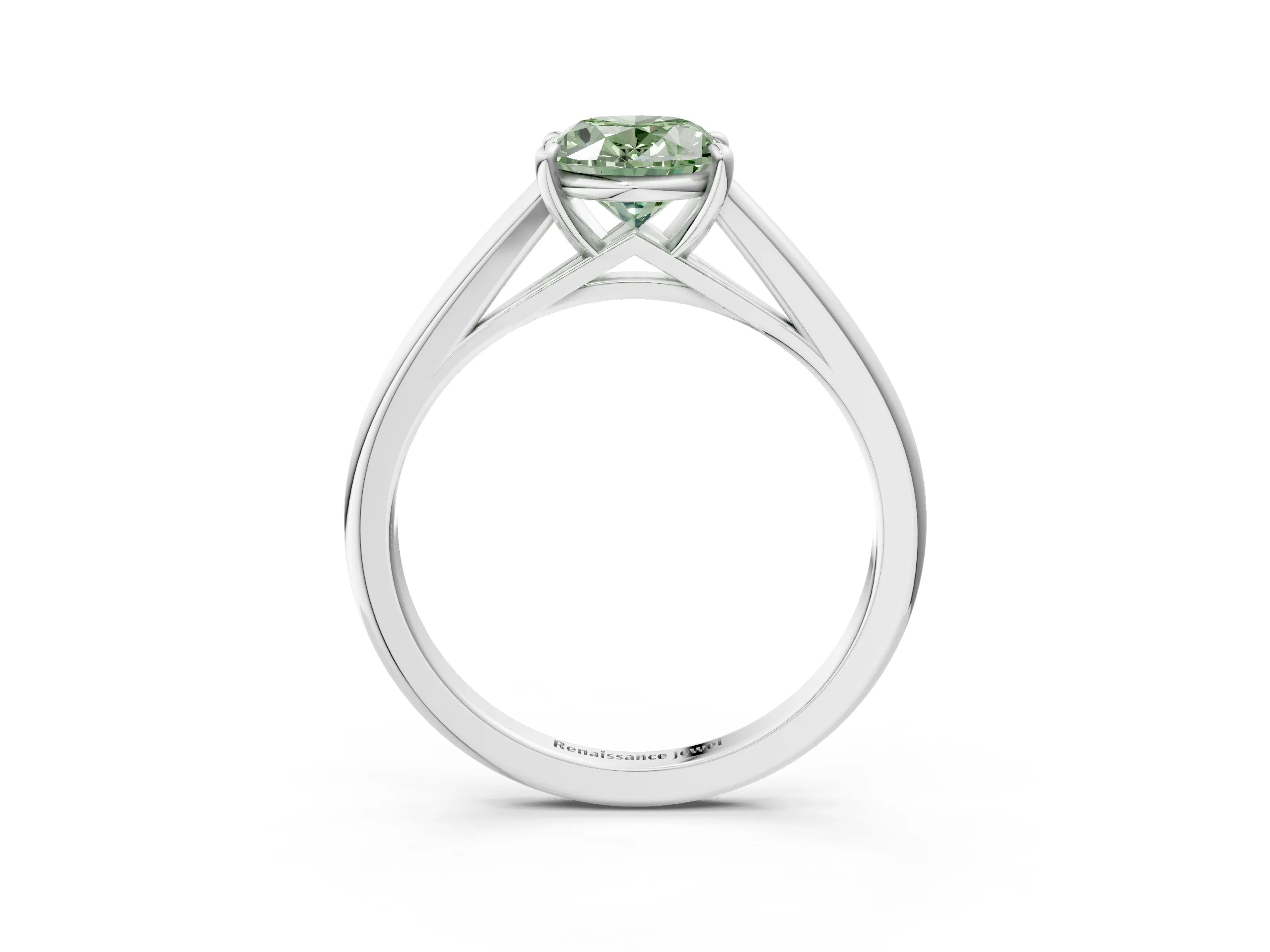 White gold Fancy Green Oval  Solitaire Engagement Ring with Four-Prong Setting and Classic Band 4