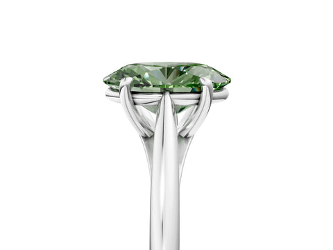 White gold Fancy Green Oval  Solitaire Engagement Ring with Four-Prong Setting and Classic Band