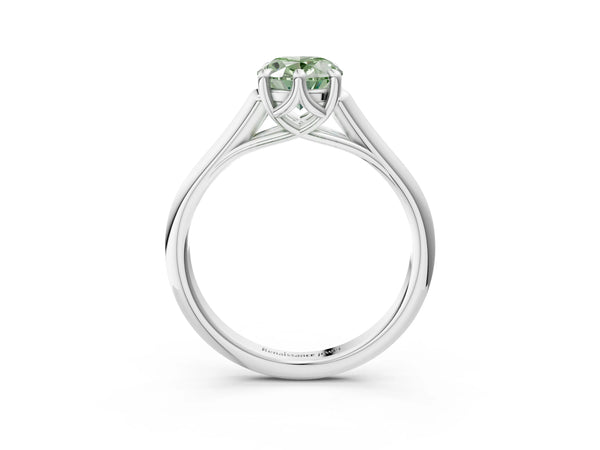 White gold Fancy Green Oval  Solitaire Engagement Ring with Six-Prong Setting and Classic Band