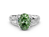 White gold Fancy Green Oval  Solitaire Filigree Engagement Ring with Halo and Prong Setting_62