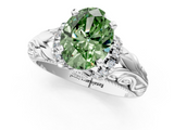 White gold Fancy Green Oval  Solitaire Filigree Engagement Ring with Halo and Prong Setting_63