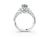 White gold Fancy Green Oval  Solitaire Filigree Engagement Ring with Halo and Prong Setting_65