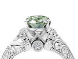 White gold Fancy Green Oval  Solitaire Filigree Engagement Ring with Halo and Prong Setting_72