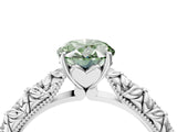 White gold Fancy Green Oval  Solitaire Floral Milgrain Engagement Ring_40