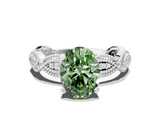 White gold Fancy Green Oval  Solitaire Milgrain Diamond Engagement Ring with Bezel and Marquise Band_165