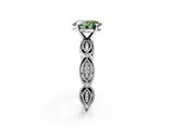 White gold Fancy Green Oval  Solitaire Milgrain Diamond Engagement Ring with Bezel and Marquise Band_167