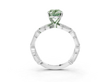 White gold Fancy Green Oval  Solitaire Milgrain Diamond Engagement Ring with Bezel and Marquise Band_168