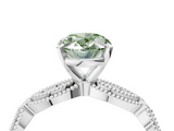 White gold Fancy Green Oval  Solitaire Milgrain Diamond Engagement Ring with Bezel and Marquise Band_168