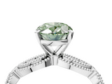 White gold Fancy Green Oval  Solitaire Milgrain Diamond Engagement Ring with Bezel and Marquise Band_169