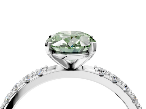White gold Fancy Green Oval  Solitaire Pavé Band with Four-Prong Setting_157