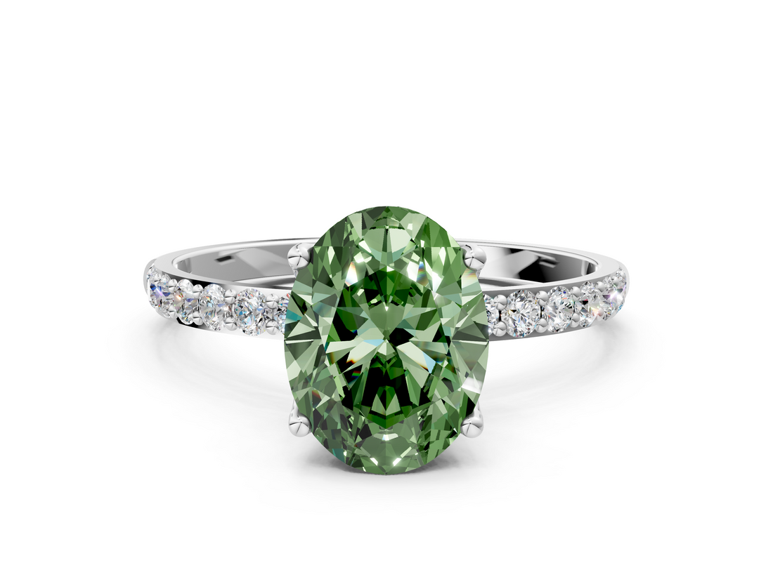 White gold Fancy Green Oval  Solitaire Pavé Diamond Engagement Ring with Four-Prong Setting_46
