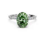 White gold Fancy Green Oval  Solitaire Pavé Diamond Engagement Ring with Four-Prong Setting_46