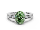 White gold Fancy Green Oval  Solitaire Pavé Diamond Milgrain Engagement Ring with Four-Prong Setting_3