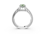 White gold Fancy Green Oval  Solitaire Pavé Diamond Milgrain Engagement Ring with Four-Prong Setting_6
