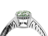 White gold Fancy Green Oval  Solitaire Pavé Diamond Milgrain Engagement Ring with Four-Prong Setting_7