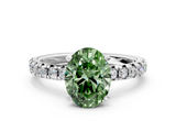 White gold Fancy Green Oval  Solitaire Pave Diamond Engagement Ring with Four-Prong Setting_323