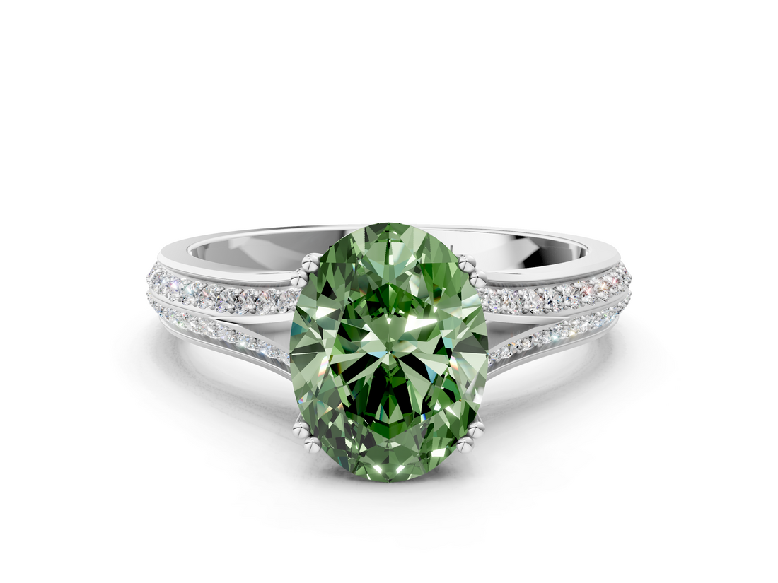 White gold Fancy Green Oval  Solitaire Pave Split Shank Engagement Ring with Six-Prong Setting_37