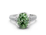 White gold Fancy Green Oval  Solitaire Pave Split Shank Ring with Four-Prong Setting_183