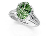 White gold Fancy Green Oval  Solitaire Pave Split Shank Ring with Four-Prong Setting_184