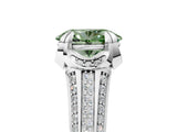 White gold Fancy Green Oval  Solitaire Pave Split Shank Ring with Four-Prong Setting_202