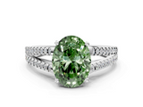 White gold Fancy Green Oval  Solitaire Split Shank Pavé Diamond Engagement Ring_405