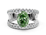 White gold Fancy Green Oval  Solitaire Split Shank Pave Diamond Ring_49