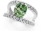 White gold Fancy Green Oval  Solitaire Split Shank Pave Diamond Ring_50
