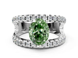White gold Fancy Green Oval  Solitaire Split Shank Pave Diamond Ring_55