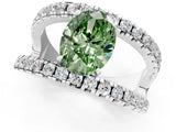 White gold Fancy Green Oval  Solitaire Split Shank Pave Diamond Ring_56