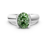 White gold Fancy Green Oval  Solitaire Tension Set Diamond Ring with Wide Band_20