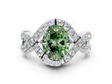 White gold Fancy Green Oval  Solitaire Twist Band Pavé Diamond Engagement Ring_31