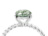 White gold Fancy Green Oval  Solitaire Twist Band Ring with Four-Prong Setting_180