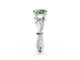 White gold Fancy Green Oval  Solitaire Twist Band with Pavé Accents and Four-Prong Setting_22