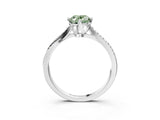 White gold Fancy Green Oval  Solitaire Twist Band with Pavé Diamonds and Four-Prong Setting_133