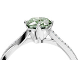 White gold Fancy Green Oval  Solitaire Twist Band with Pavé Diamonds and Four-Prong Setting_133