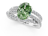 White gold Fancy Green Oval  Solitaire Twist Band with Pavé Setting and Four-Prong Setting_110