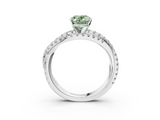 White gold Fancy Green Oval  Solitaire Twist Band with Pavé Setting and Four-Prong Setting_112
