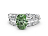 White gold Fancy Green Oval  Solitaire Twist Band with Pavé Setting and Four-Prong Setting_115